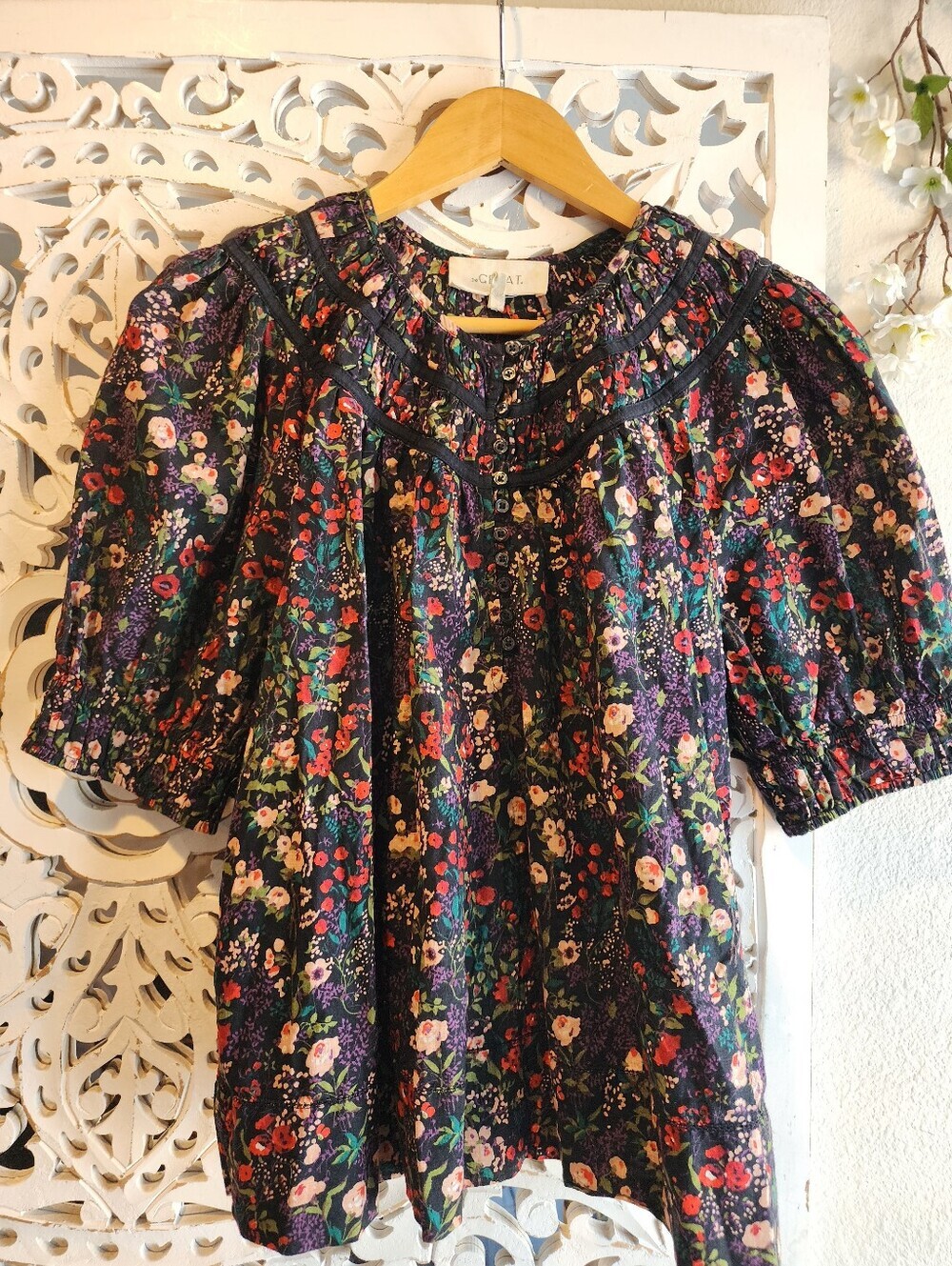 THE GREAT. THE STORYTELLER TOP BLACK FLORAL WOMENS SIZE 3 LARGE - Picture 13 of 16
